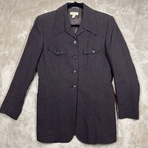 Barneys New York Wool Blend Jacket Dark Gray Button Front Career Size 44